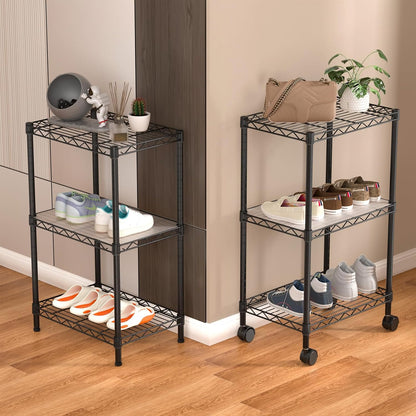 Small Shelves Storage Wire Metal Adjustable Shelf Unit with Wheels