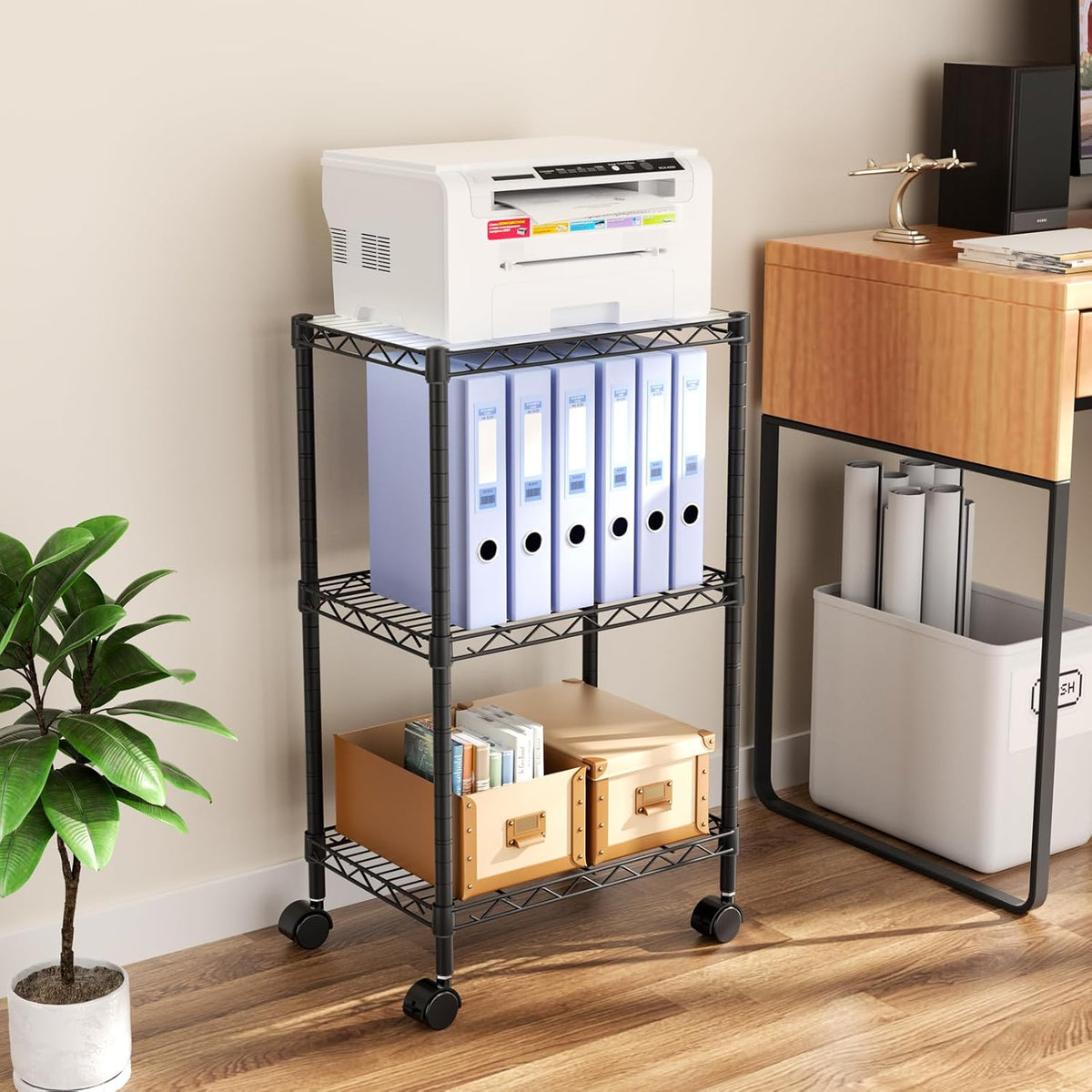 Small Shelves Storage Wire Metal Adjustable Shelf Unit with Wheels