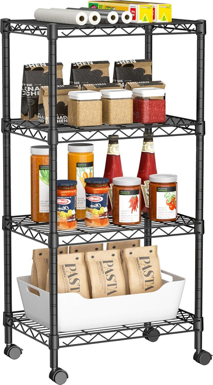 Small Shelves Storage Wire Metal Adjustable Shelf Unit with Wheels