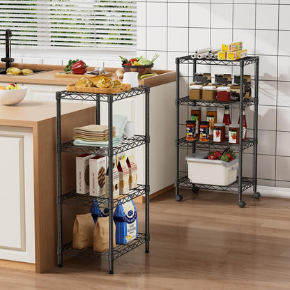Small Shelves Storage Wire Metal Adjustable Shelf Unit with Wheels
