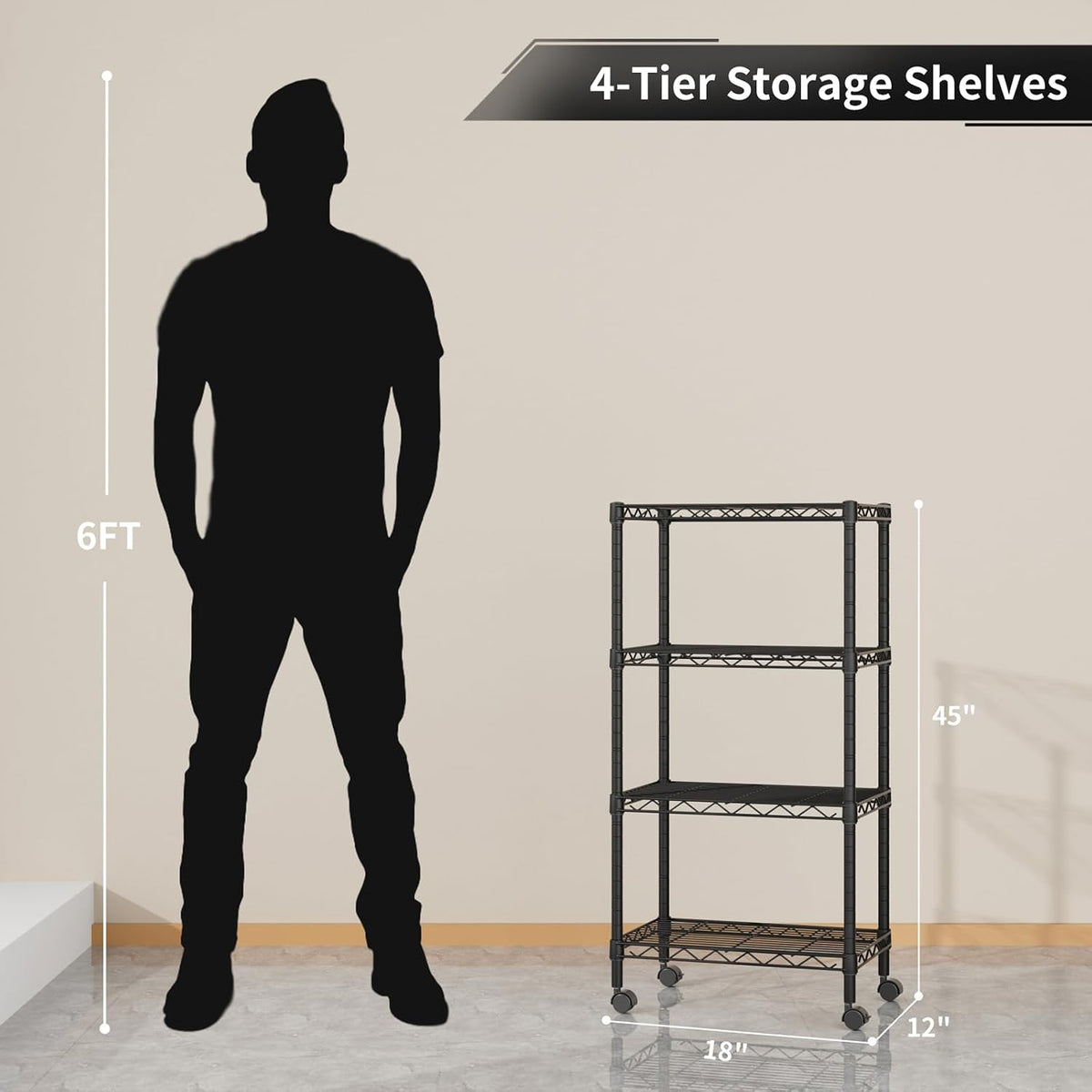 Small Shelves Storage Wire Metal Adjustable Shelf Unit with Wheels