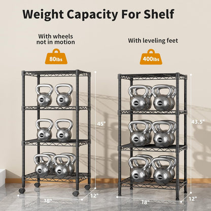 Small Shelves Storage Wire Metal Adjustable Shelf Unit with Wheels