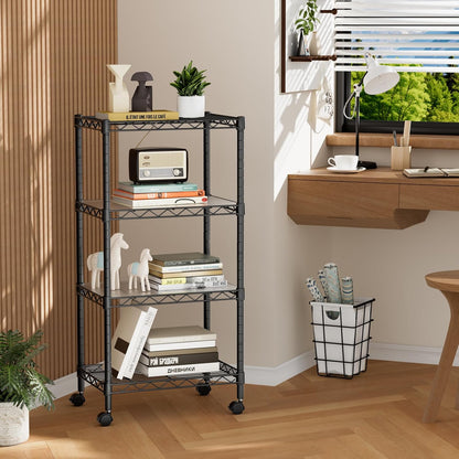 Small Shelves Storage Wire Metal Adjustable Shelf Unit with Wheels