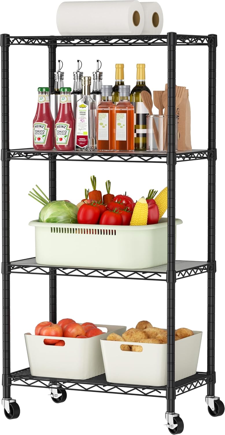 Small Shelves Storage Wire Metal Adjustable Shelf Unit with Wheels