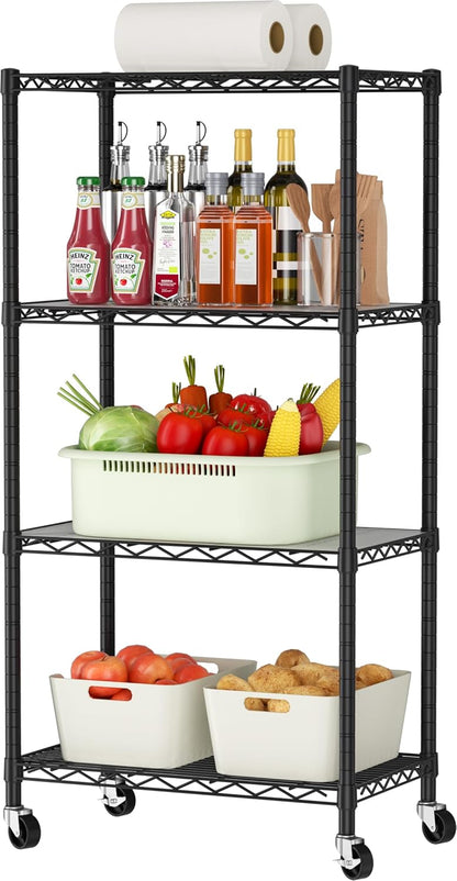 Small Shelves Storage Wire Metal Adjustable Shelf Unit with Wheels