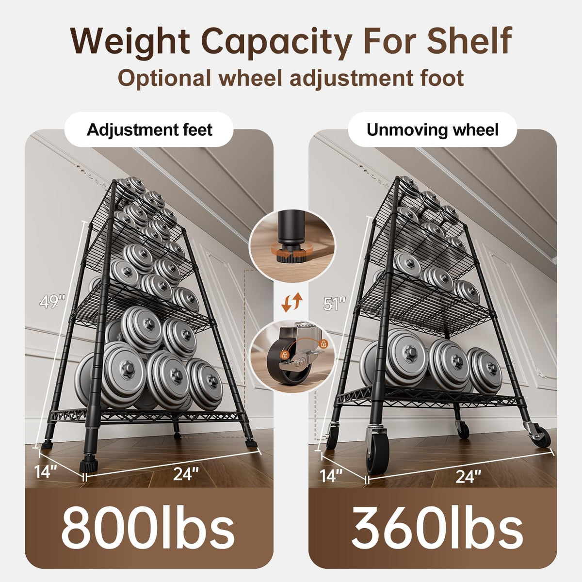 Small Shelves Storage Wire Metal Adjustable Shelf Unit with Wheels