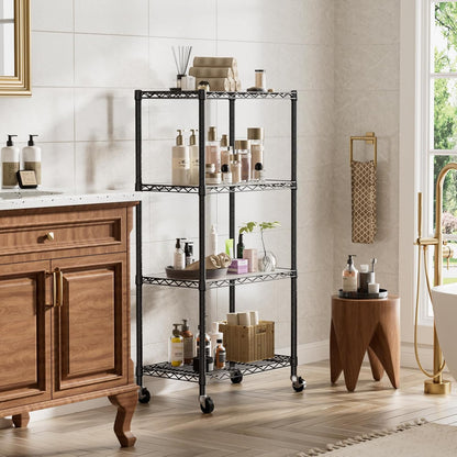 Small Shelves Storage Wire Metal Adjustable Shelf Unit with Wheels