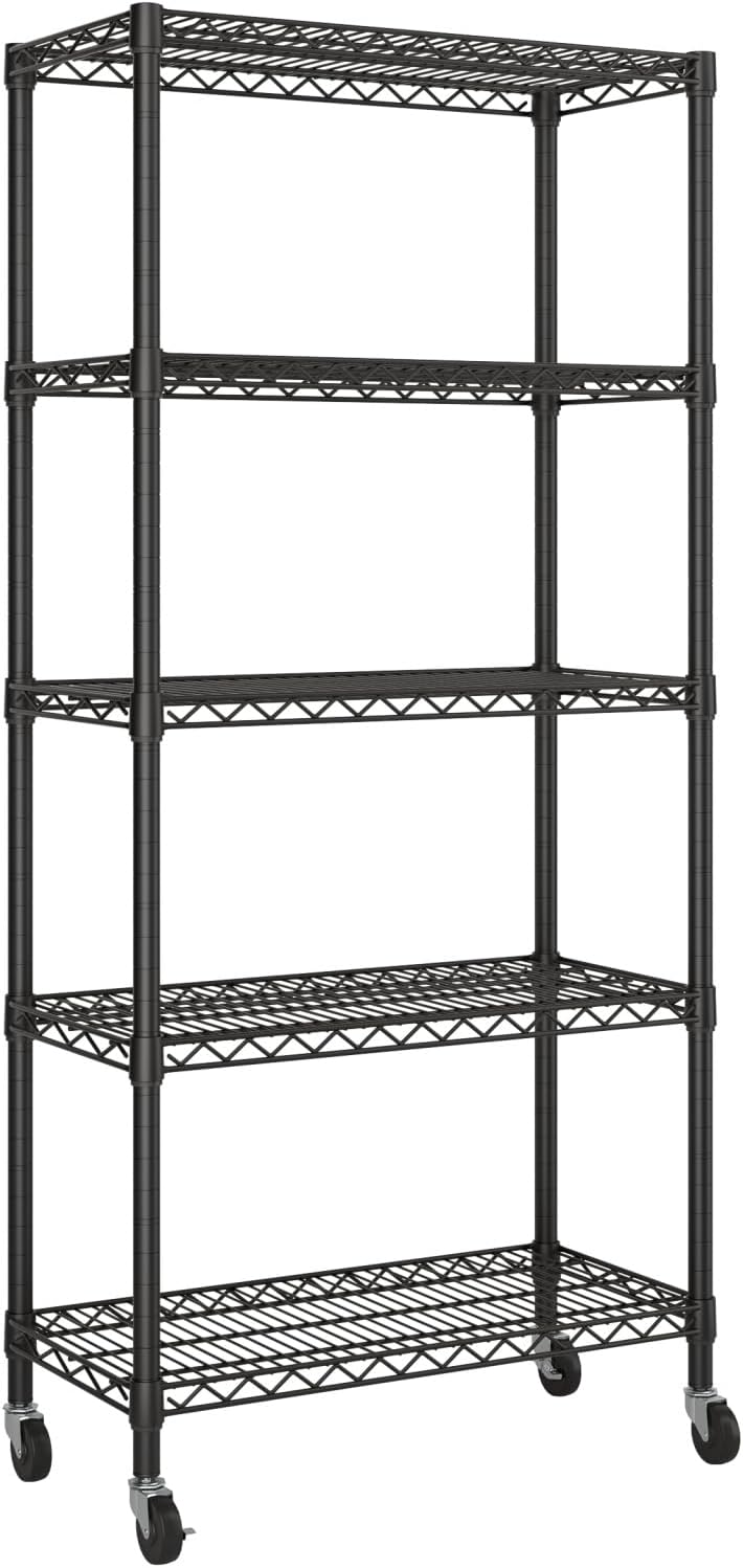 Small Shelves Storage Wire Metal Adjustable Shelf Unit with Wheels