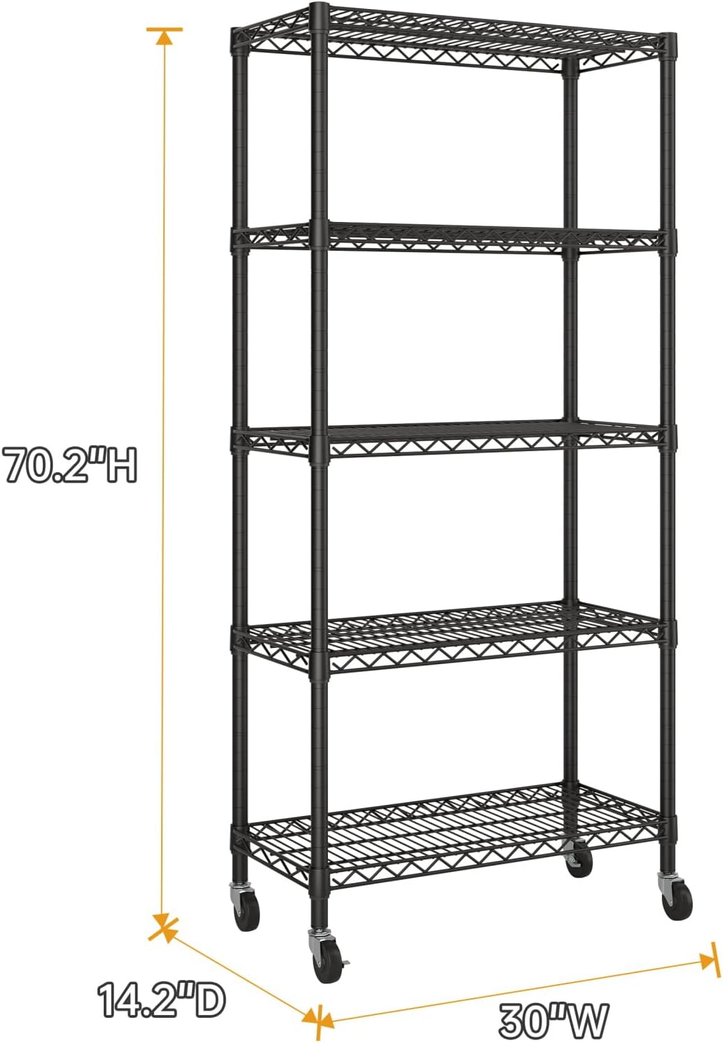 Small Shelves Storage Wire Metal Adjustable Shelf Unit with Wheels