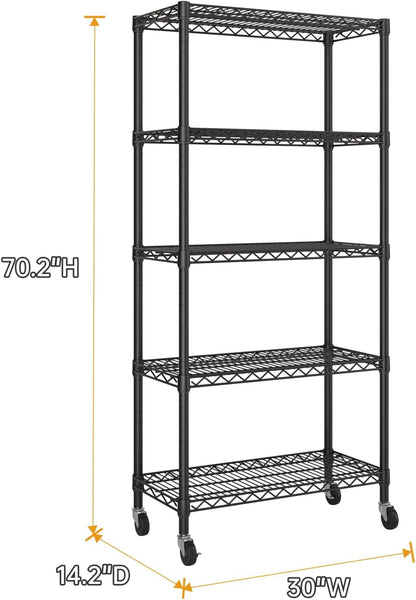 Small Shelves Storage Wire Metal Adjustable Shelf Unit with Wheels