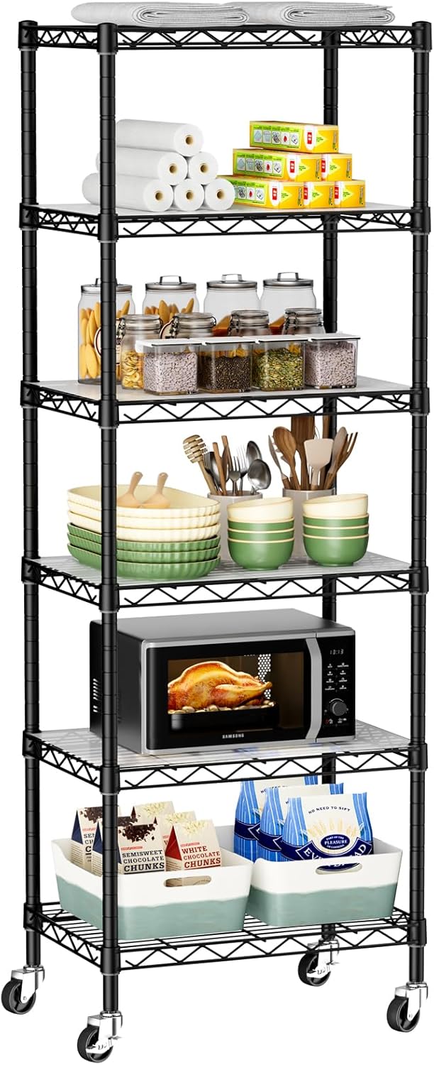 Small Shelves Storage Wire Metal Adjustable Shelf Unit with Wheels