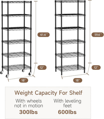 Small Shelves Storage Wire Metal Adjustable Shelf Unit with Wheels