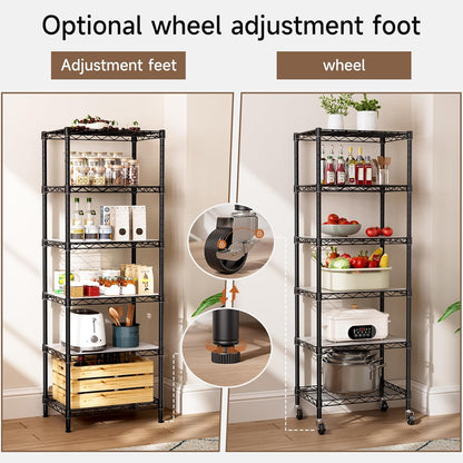Small Shelves Storage Wire Metal Adjustable Shelf Unit with Wheels