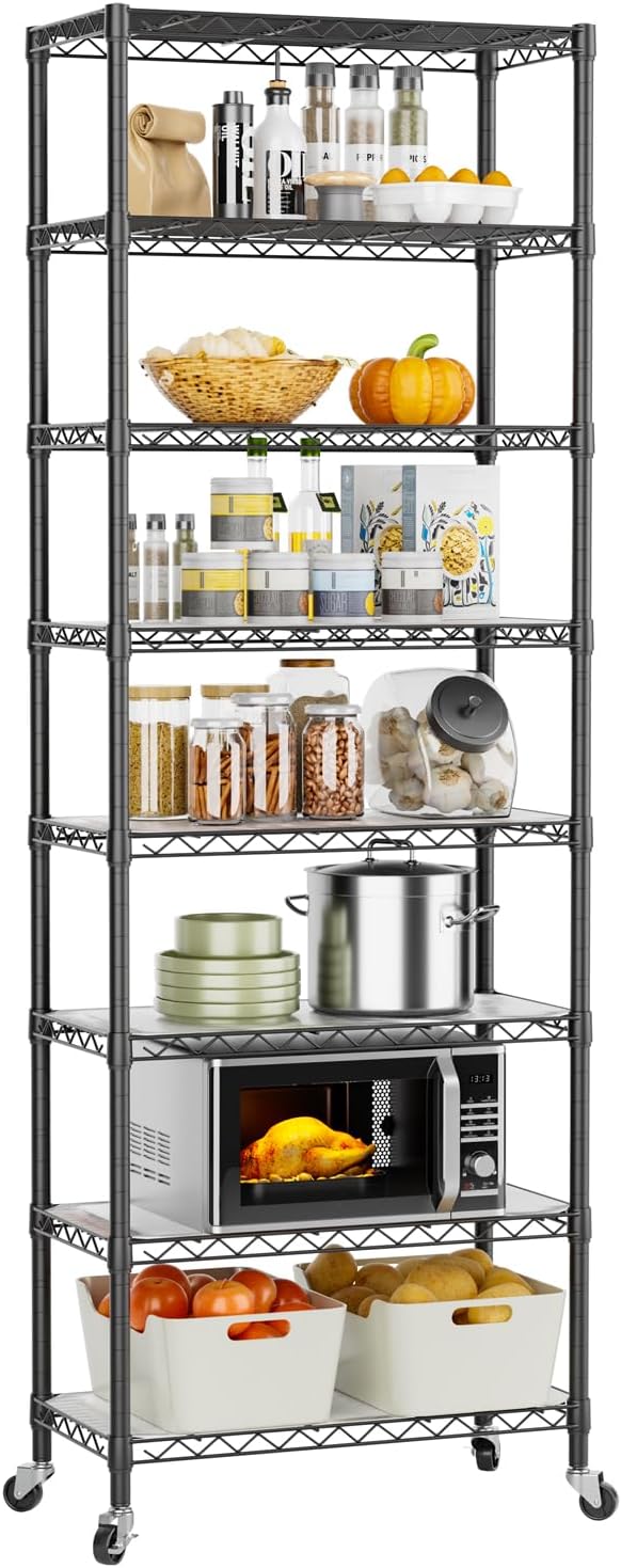 Small Shelves Storage Wire Metal Adjustable Shelf Unit with Wheels