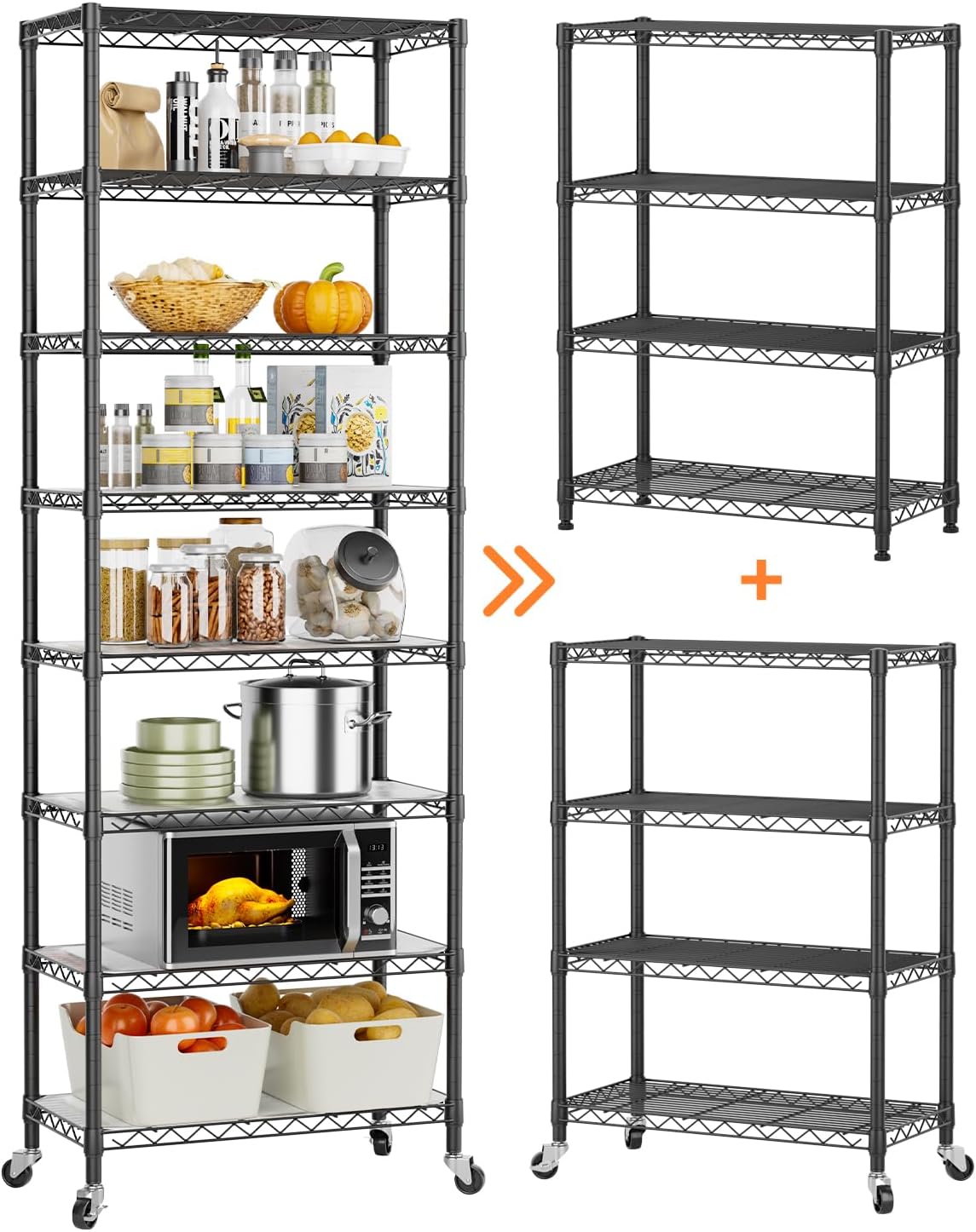 Small Shelves Storage Wire Metal Adjustable Shelf Unit with Wheels