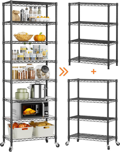 Small Shelves Storage Wire Metal Adjustable Shelf Unit with Wheels