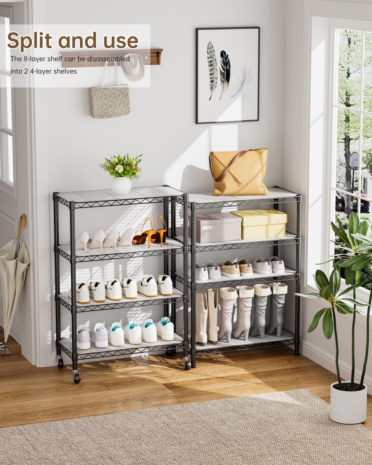 Small Shelves Storage Wire Metal Adjustable Shelf Unit with Wheels