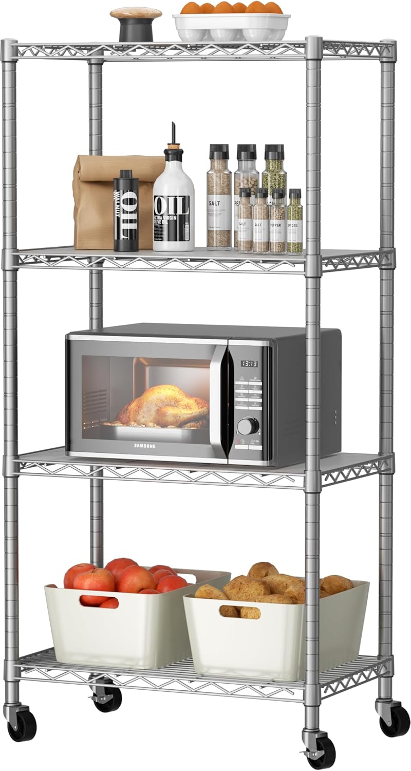Small Shelves Storage Wire Metal Adjustable Shelf Unit with Wheels