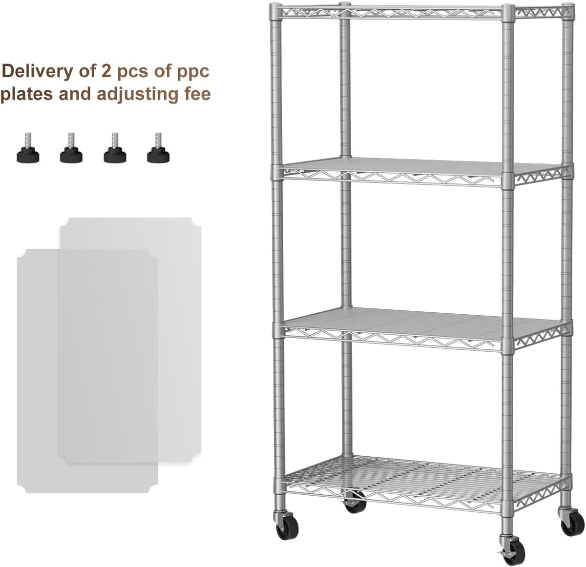 Small Shelves Storage Wire Metal Adjustable Shelf Unit with Wheels