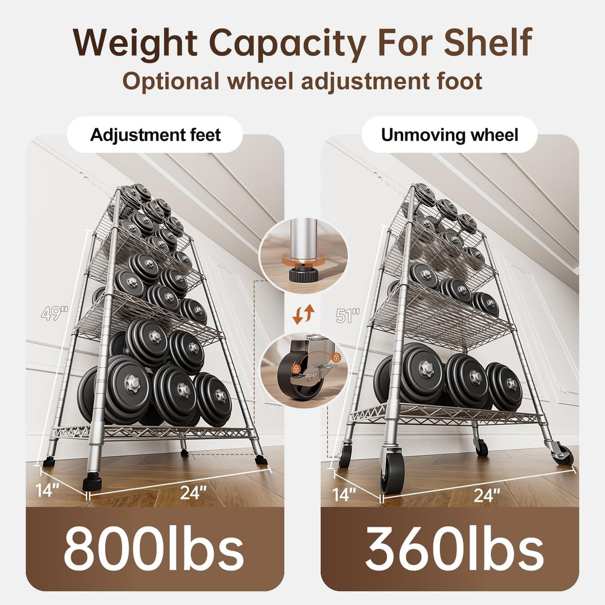 Small Shelves Storage Wire Metal Adjustable Shelf Unit with Wheels