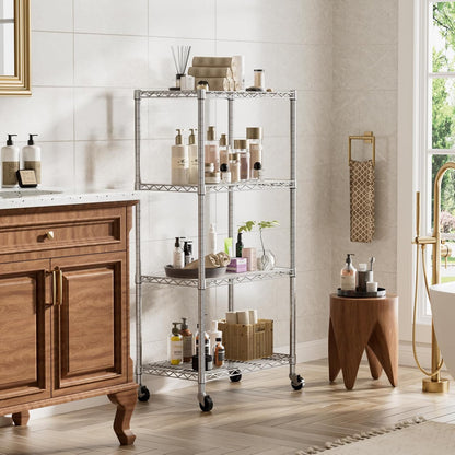 Small Shelves Storage Wire Metal Adjustable Shelf Unit with Wheels