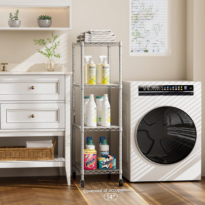 Small Shelves Storage Wire Metal Adjustable Shelf Unit with Wheels