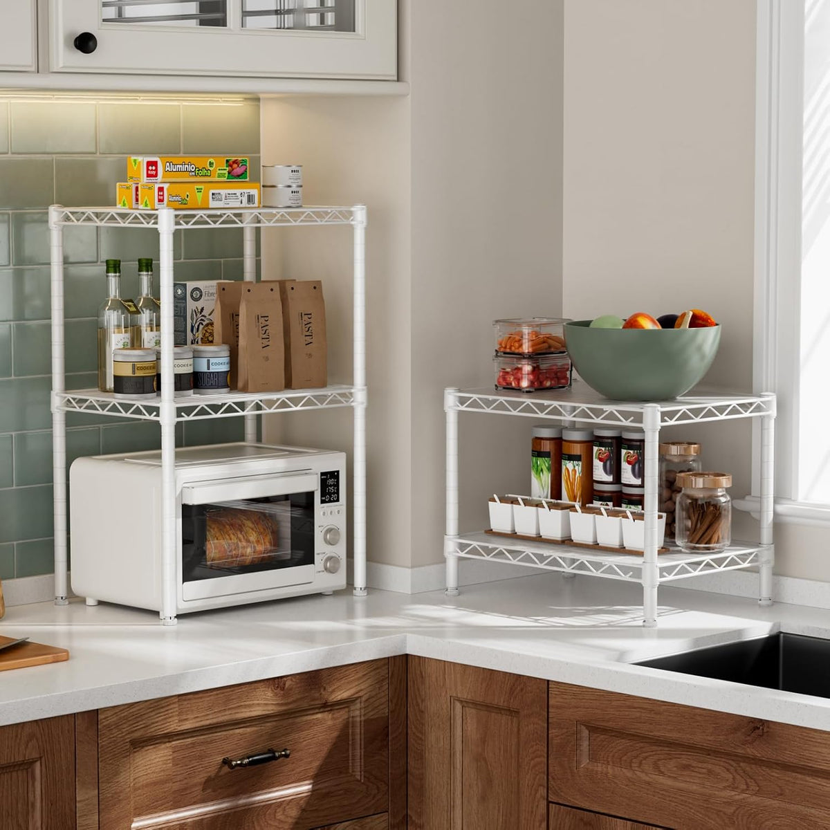 Small Shelves Storage Wire Metal Adjustable Shelf Unit with Wheels