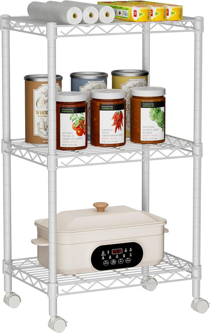 Small Shelves Storage Wire Metal Adjustable Shelf Unit with Wheels
