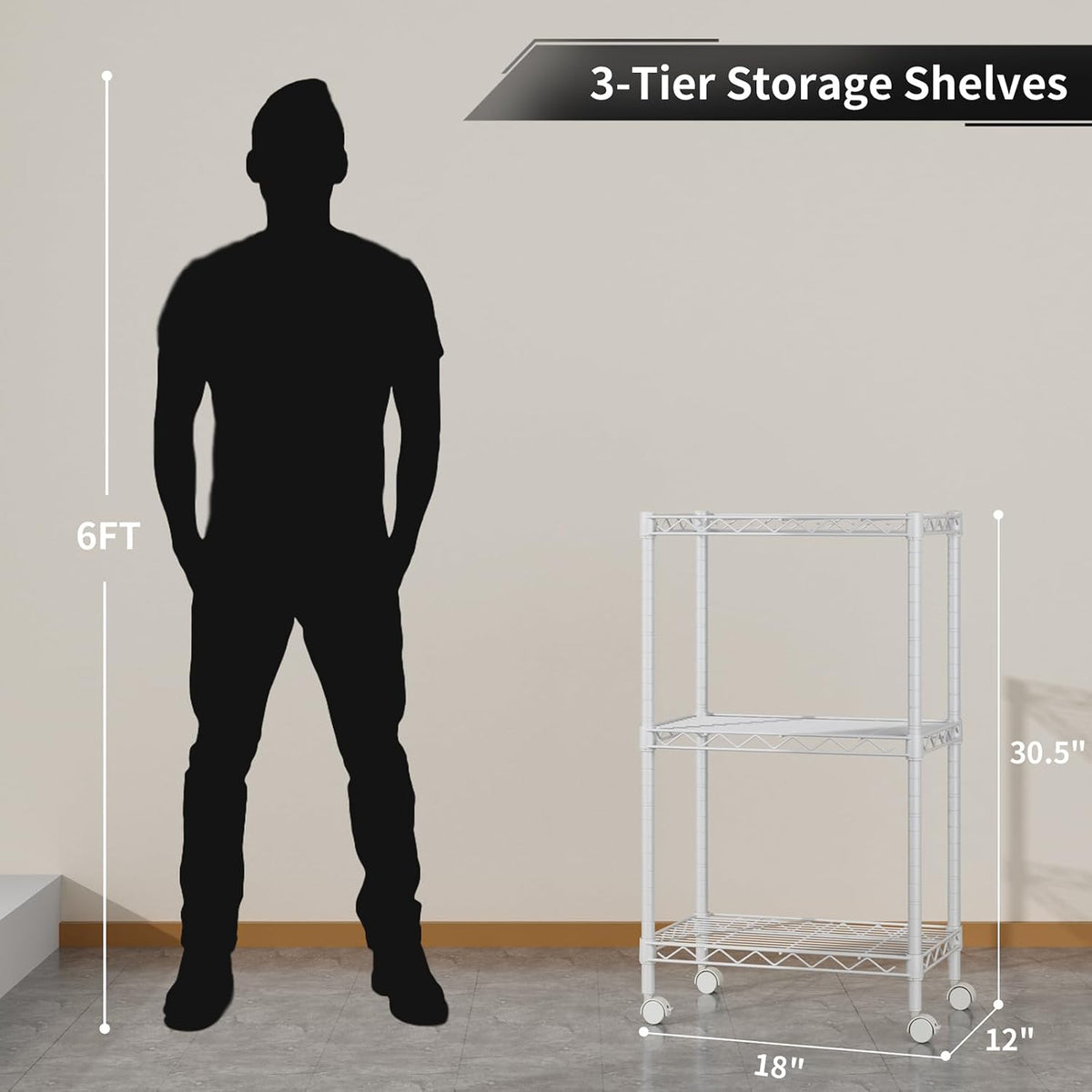 Small Shelves Storage Wire Metal Adjustable Shelf Unit with Wheels