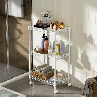 Small Shelves Storage Wire Metal Adjustable Shelf Unit with Wheels