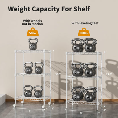 Small Shelves Storage Wire Metal Adjustable Shelf Unit with Wheels