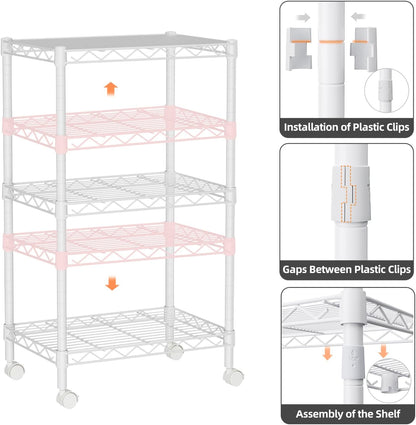 Small Shelves Storage Wire Metal Adjustable Shelf Unit with Wheels