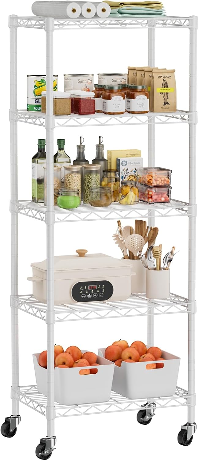 Small Shelves Storage Wire Metal Adjustable Shelf Unit with Wheels
