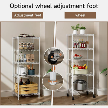 Small Shelves Storage Wire Metal Adjustable Shelf Unit with Wheels