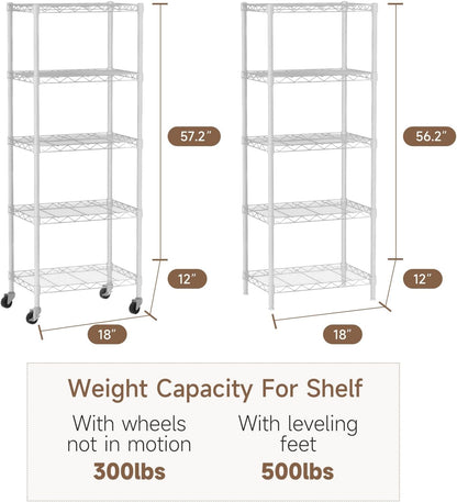 Small Shelves Storage Wire Metal Adjustable Shelf Unit with Wheels