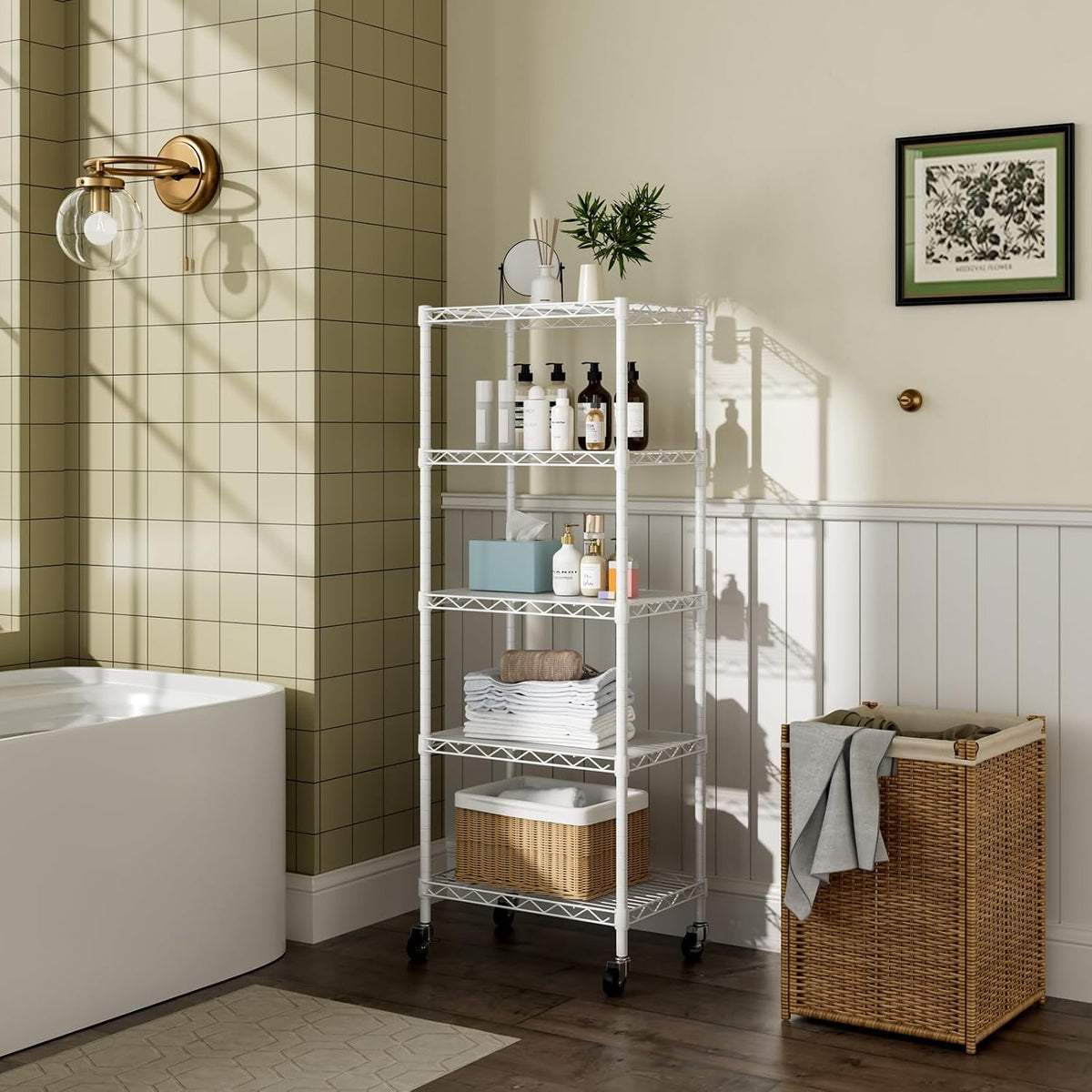 Small Shelves Storage Wire Metal Adjustable Shelf Unit with Wheels
