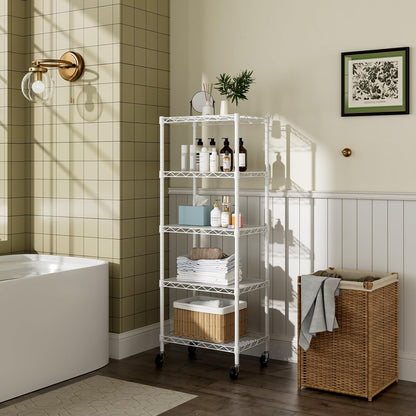Small Shelves Storage Wire Metal Adjustable Shelf Unit with Wheels
