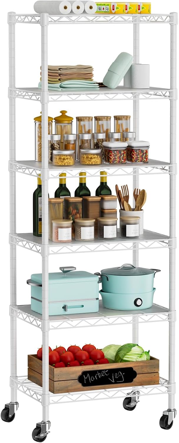 Small Shelves Storage Wire Metal Adjustable Shelf Unit with Wheels