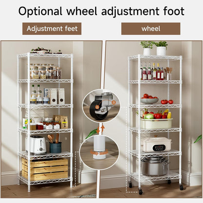 Small Shelves Storage Wire Metal Adjustable Shelf Unit with Wheels