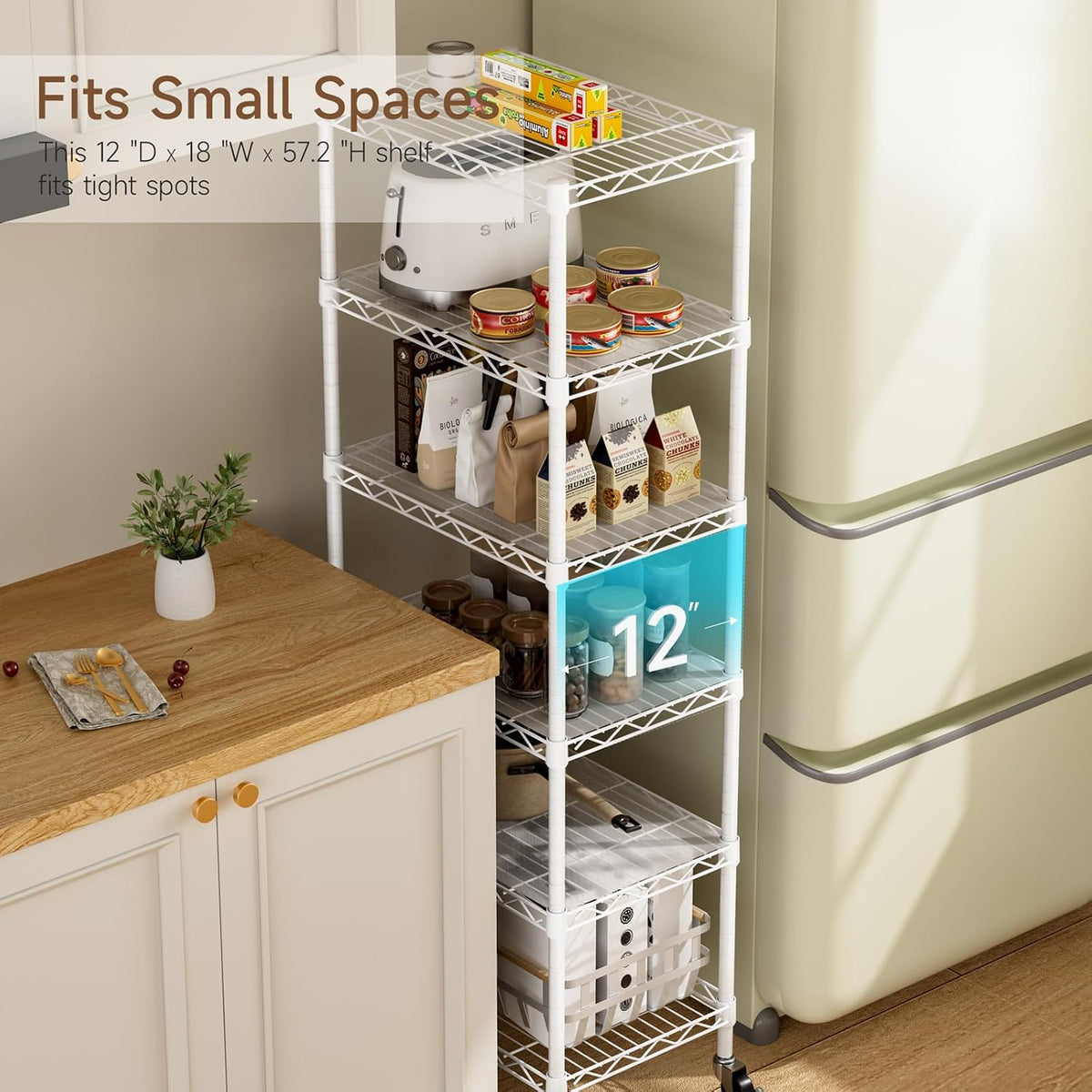 Small Shelves Storage Wire Metal Adjustable Shelf Unit with Wheels