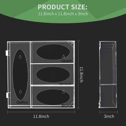 Acrylic Food Bag Storage Organizer, Acrylic Kitchen Drawer Bag Box Holder For Gallon Quart Sandwich And Snack, Compatible With Variety Size Bags Dispenser