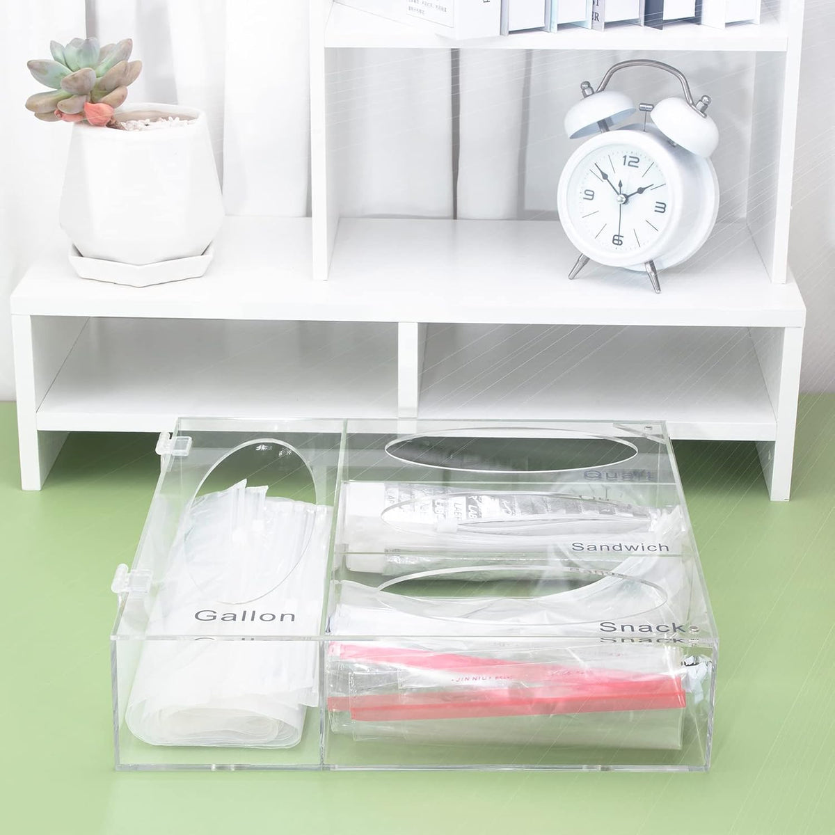 Acrylic Food Bag Storage Organizer, Acrylic Kitchen Drawer Bag Box Holder For Gallon Quart Sandwich And Snack, Compatible With Variety Size Bags Dispenser