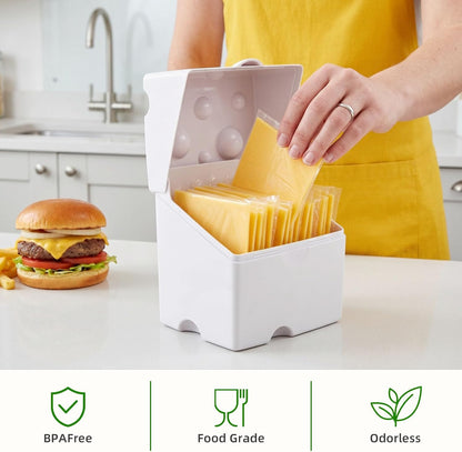Storage Container for American Sliced Cheese, BPA-Free ABS Case Holds 24 | Durable plastic cheese container for refrigerator, organizes cheese on fridge shelves, keeps packs neat and easy to grab