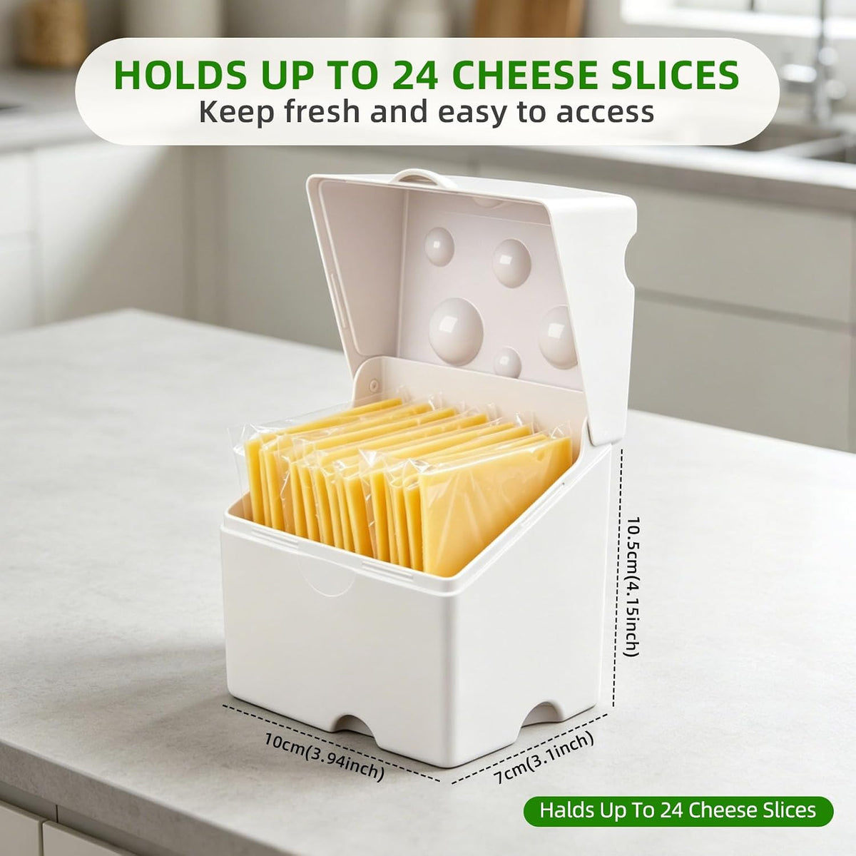 Storage Container for American Sliced Cheese, BPA-Free ABS Case Holds 24 | Durable plastic cheese container for refrigerator, organizes cheese on fridge shelves, keeps packs neat and easy to grab