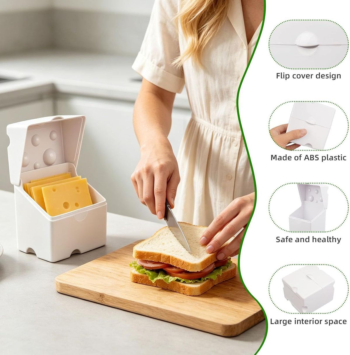 Storage Container for American Sliced Cheese, BPA-Free ABS Case Holds 24 | Durable plastic cheese container for refrigerator, organizes cheese on fridge shelves, keeps packs neat and easy to grab