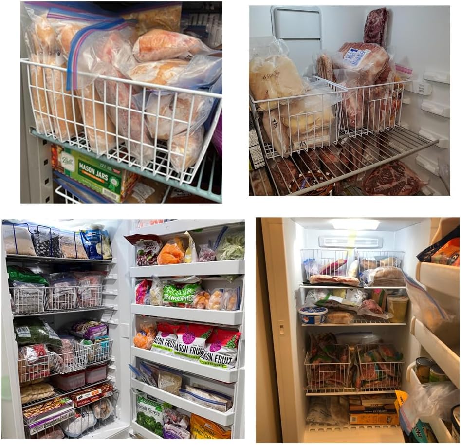 16inch Upright Freezer Organizer Baskets for 13-14,16-21 cu.ft Standup Freezer, Settle freezer chaos and reduce food waste effectively, Durable, Fully Use Space, Improve Air Circulate, Black, 4pcs