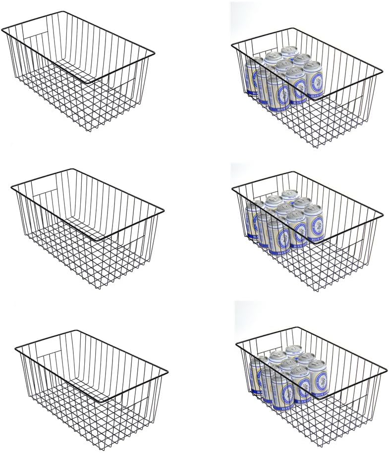 16inch Upright Freezer Organizer Baskets for 13-14,16-21 cu.ft Standup Freezer, Settle freezer chaos and reduce food waste effectively, Durable, Fully Use Space, Improve Air Circulate, Black, 4pcs