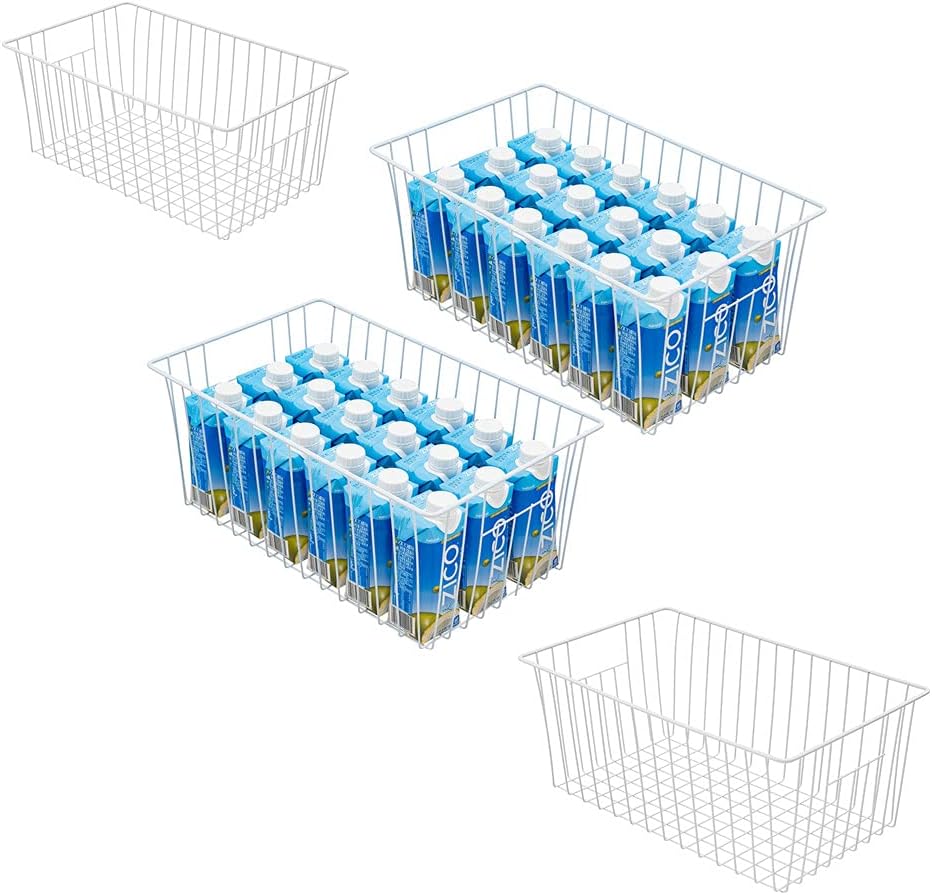 16inch Upright Freezer Organizer Baskets for 13-14,16-21 cu.ft Standup Freezer, Settle freezer chaos and reduce food waste effectively, Durable, Fully Use Space, Improve Air Circulate, Black, 4pcs