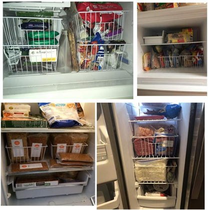16inch Upright Freezer Organizer Baskets for 13-14,16-21 cu.ft Standup Freezer, Settle freezer chaos and reduce food waste effectively, Durable, Fully Use Space, Improve Air Circulate, Black, 4pcs