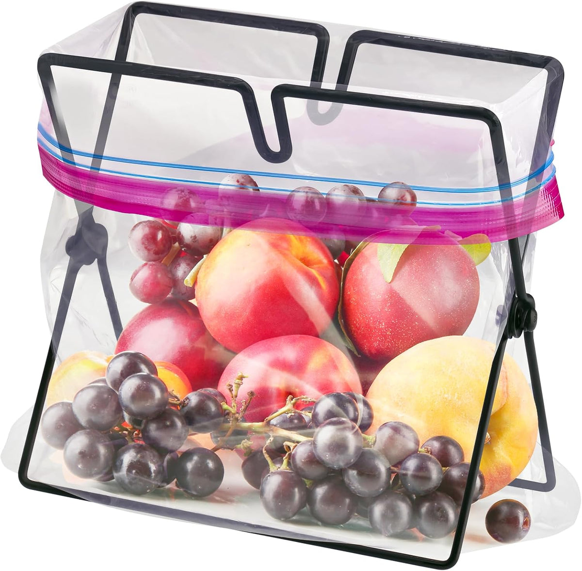 Versatile Metal Zip Lock Bag Holder with Artistic Iron Craftsmanship for Leakproof and Effortless One-Handed Packing, Sized for Kitchen and Household Use (7.1"D x 4.3"W x 6.7"H)